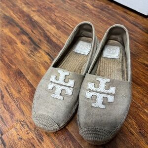 Tory Burch Khaki Canvas Logo Espadrilles
